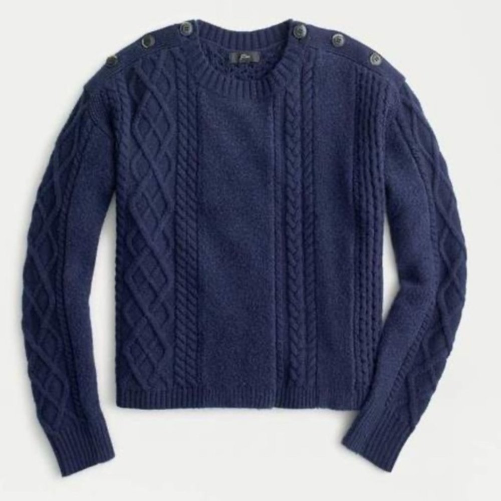 J. Crew 100% Wool Cable-Knit Sweater Buttons M